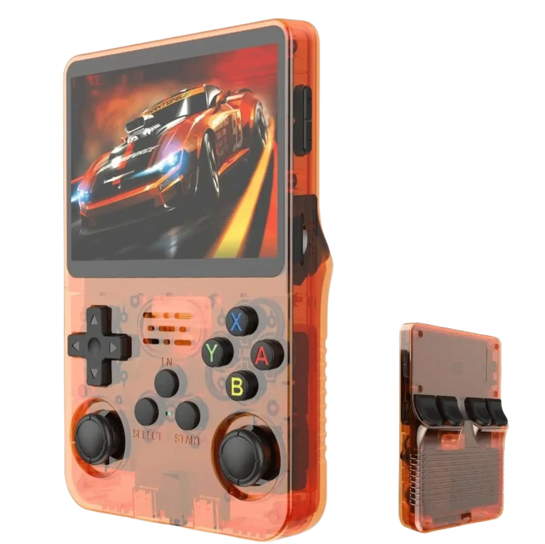 R36S Handheld Video Game Console Transparent Orange R36S Handheld Video Game Console Transparent Orange - Image 1